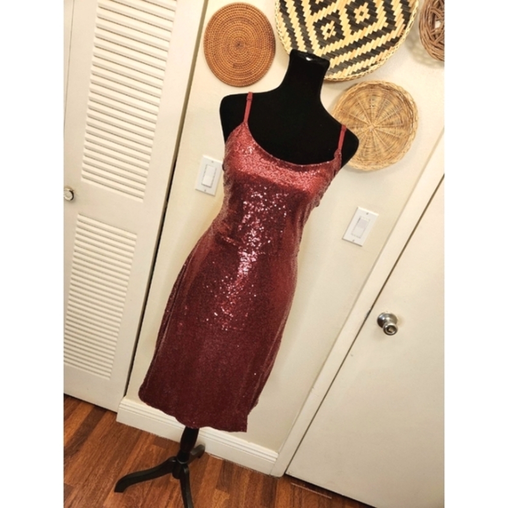 Red Sequin Mini Dress With Side Split
